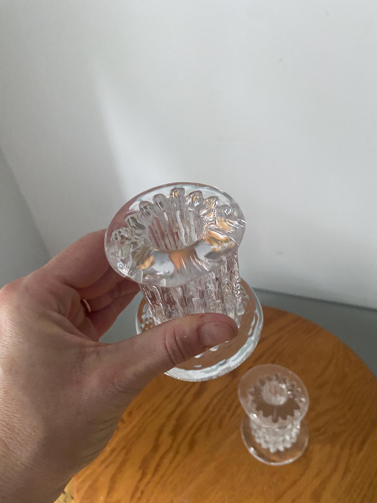 Pair of MCM Ingrid Clear Glass Bark Candle Holder