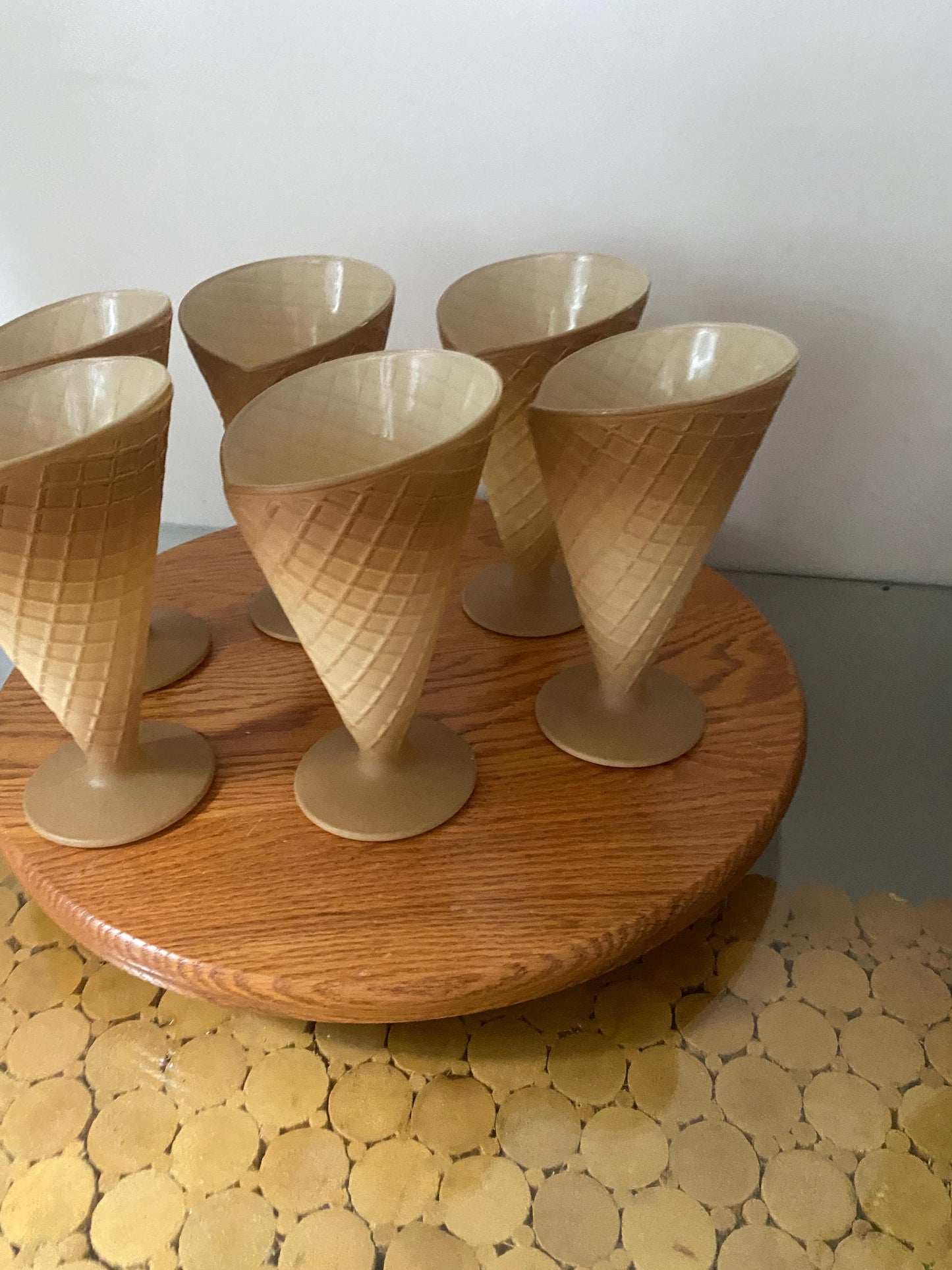 Vintage Set of 6 Waffle Cone Glass Dessert Cups Made In Italy