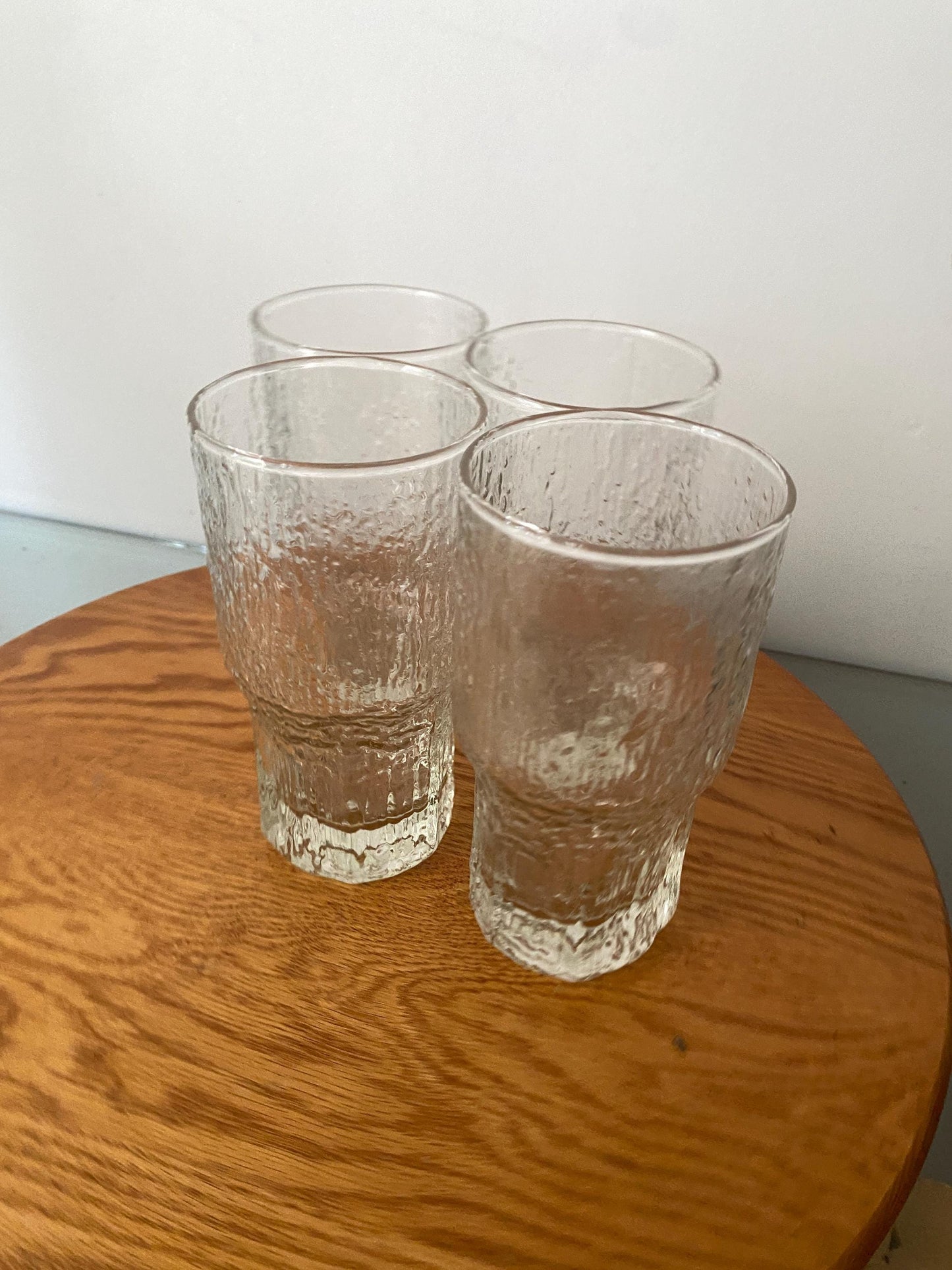 Set of 4 MCM Bark Texture Clear Glass Tumblers