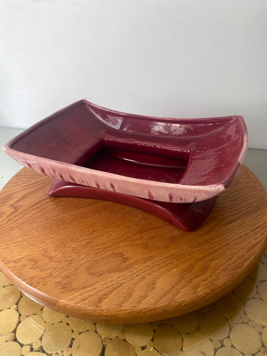 Vintage Deep Cranberry Drip Glaze Ceramic Dish