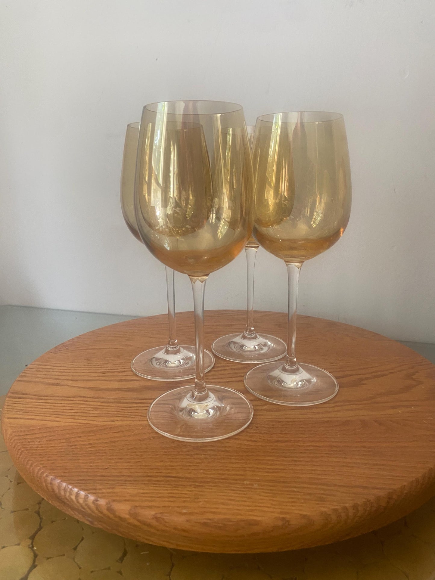 Vintage Set of 4 Golden Peach Lustre Wine Glasses