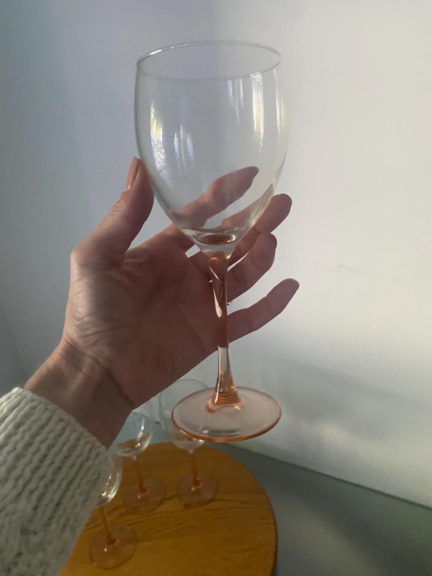 Retro Luminarc Pink Stem Wine Glasses Made in France Set of 4