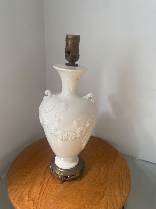 Antique Cream Ceramic Lamp with Brass Base No Shade Included