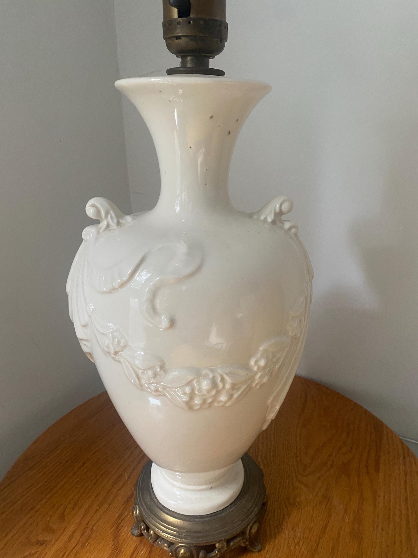 Antique Cream Ceramic Lamp with Brass Base No Shade Included