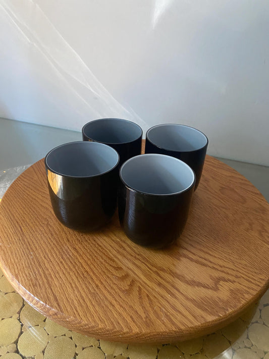 Retro Set of 4 Black and White Low Ball Glass Tumblers
