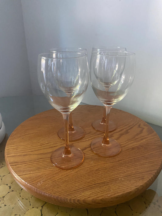 Retro Luminarc Pink Stem Wine Glasses Made in France Set of 4