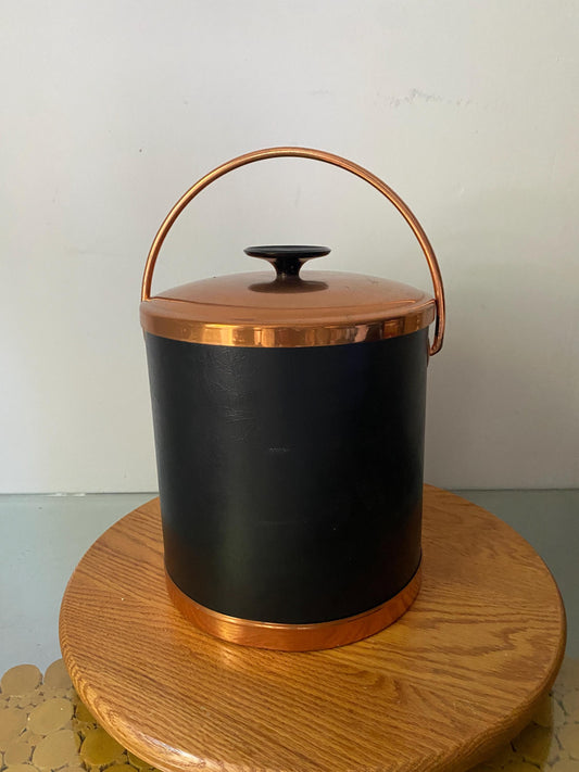 MCM Black Vinyl Ice Bucket with Copper with Copper Tongs