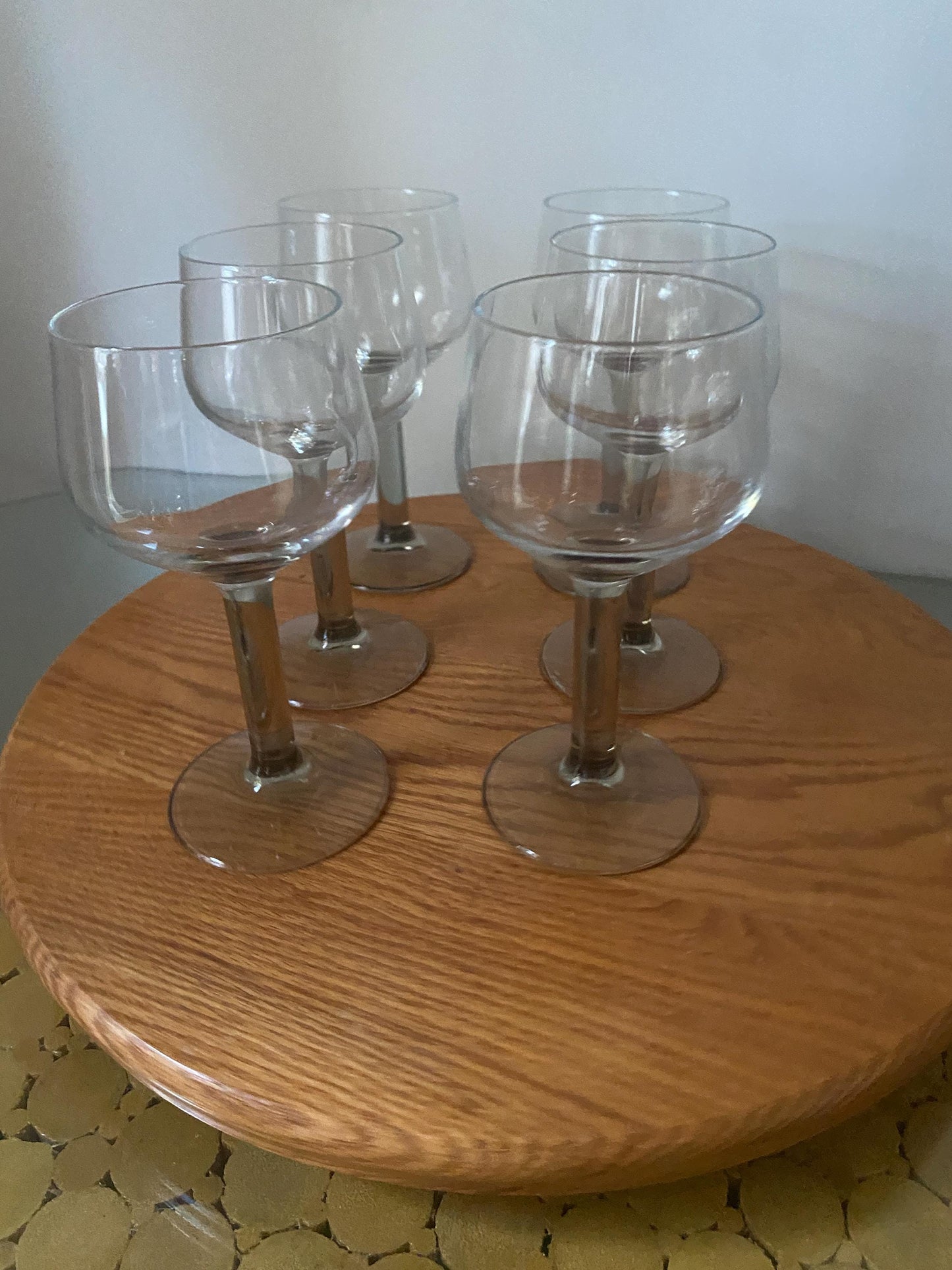 Retro Set of 6 Smokey Gray Stem Wine Glasses