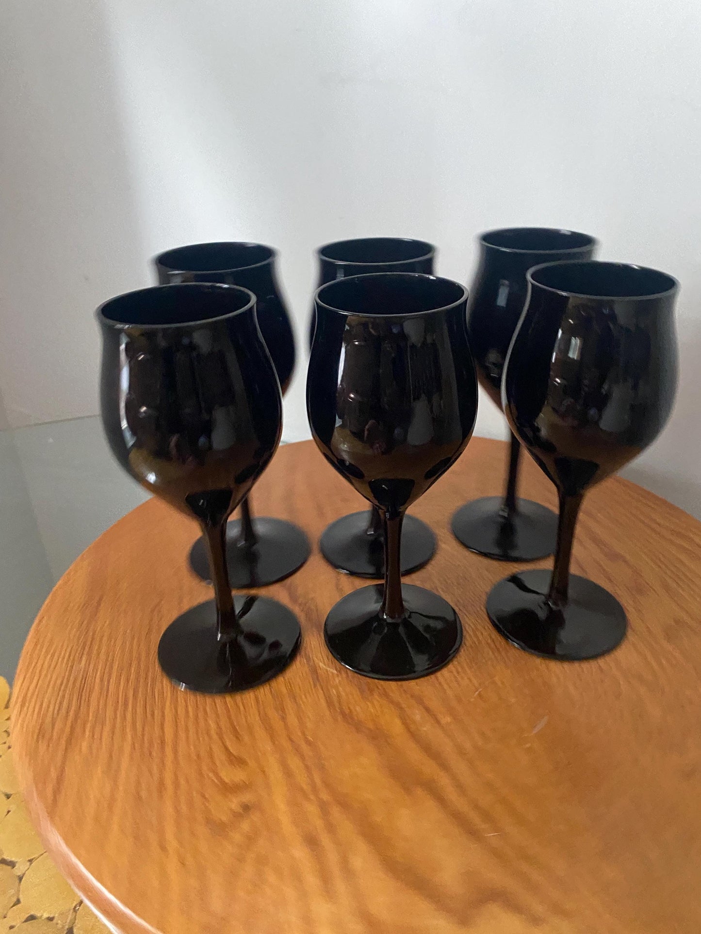 Set of 6 Vintage Black Libbey Wine Glasses