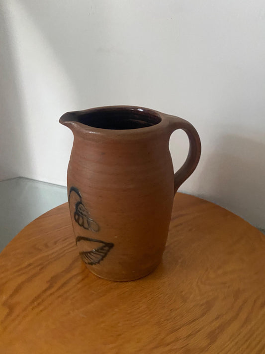 Hand Painted Vintage Terra Cotta Pottery Pitcher