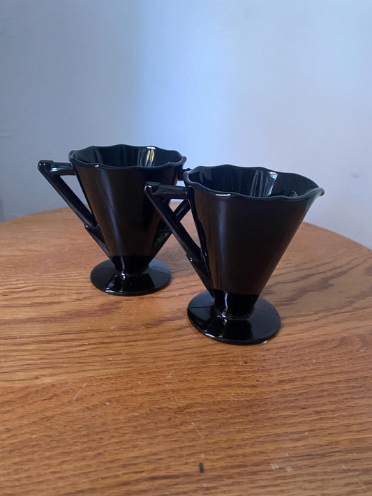 Vintage Pair of Ameythst Black Glass Cream and Sugar Set