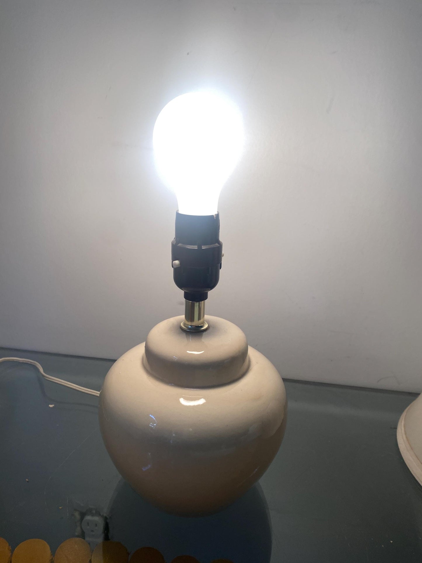 Small Vintage Cream Pottery Lamp No Shade