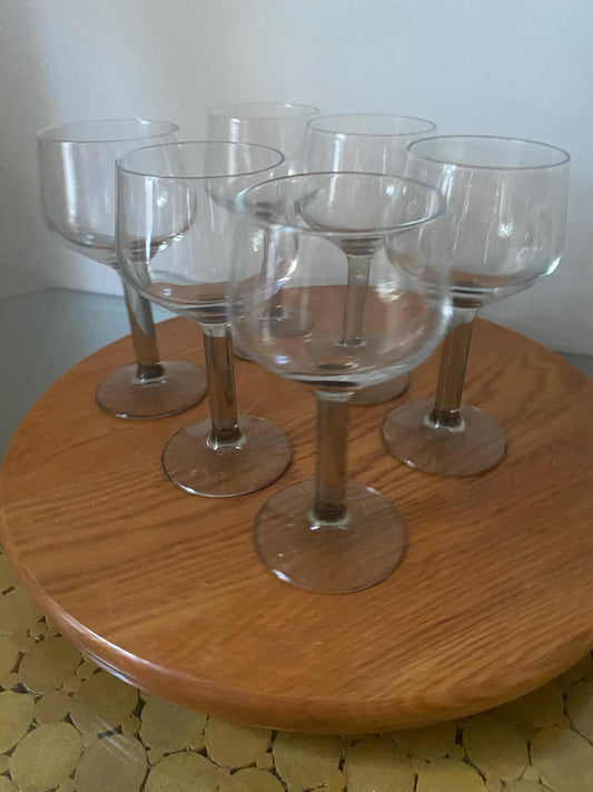 Retro Set of 6 Smokey Gray Stem Wine Glasses