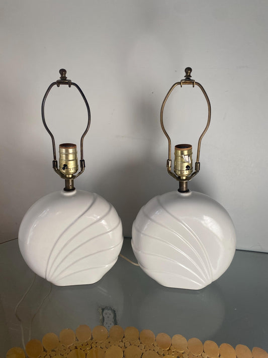 Pair of Medium Retro Bright White Ceramic Table Lamp No Shades