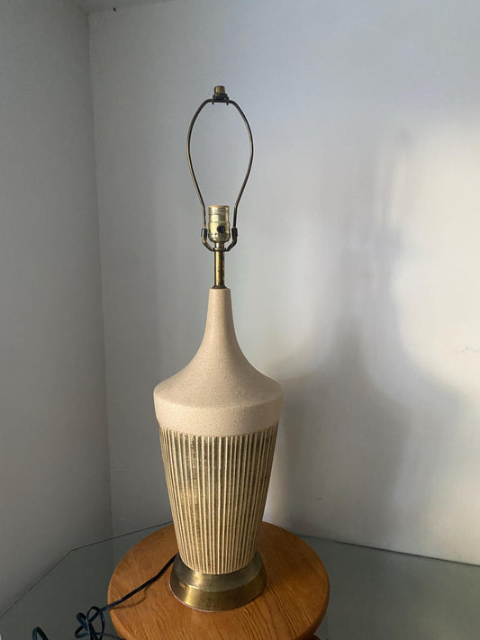 Tall MCM Cream and Gold Table Lamp No Shade