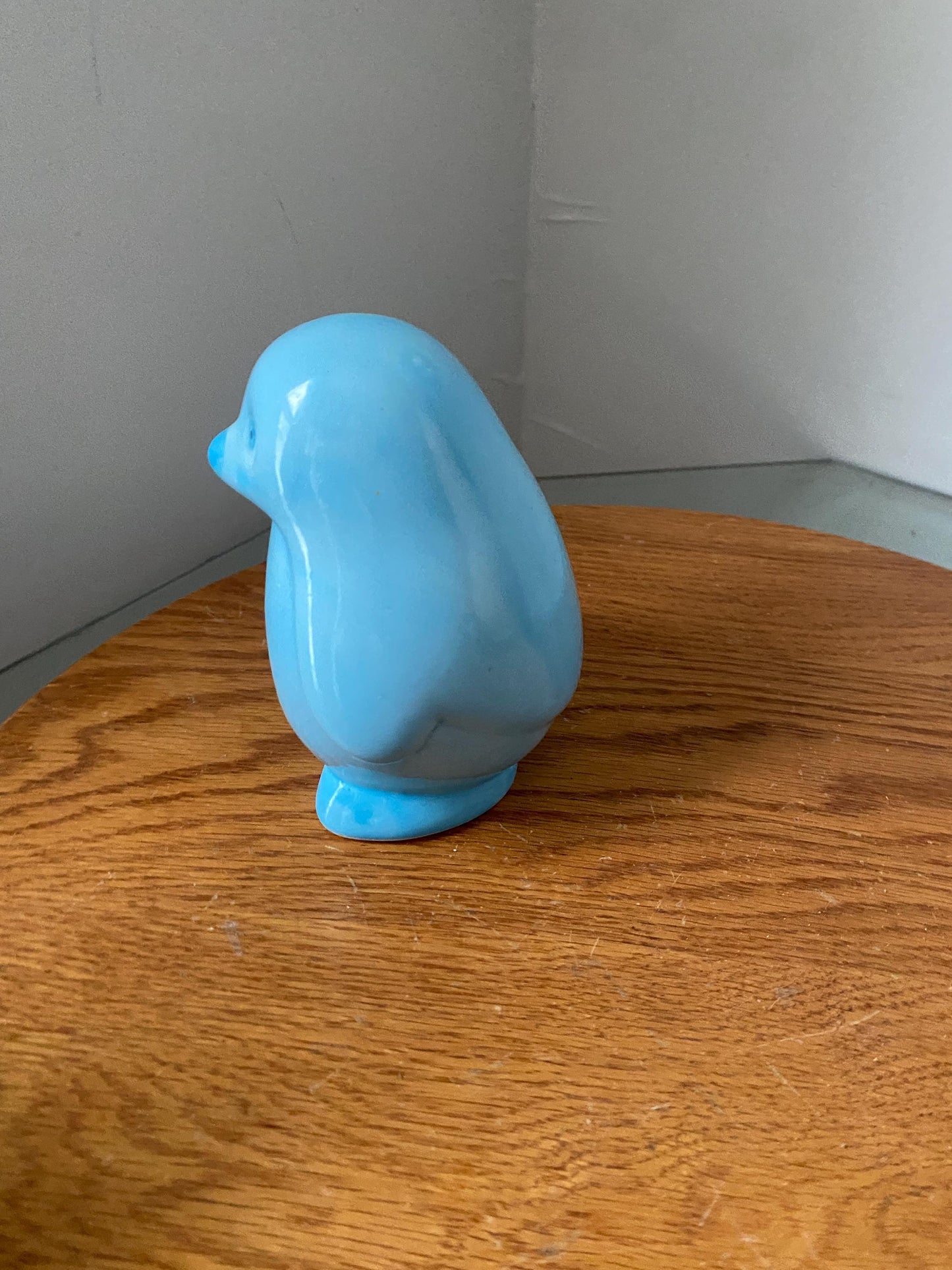 Vintage Light Blue Ceramic Penguin Cotton Ball Holder Made in Taiwan