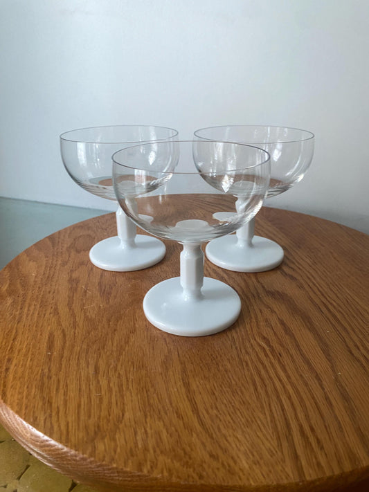 Set of 3 Rosenthal Studio Line Crystal White Octagonal Stem Saucer Champagne Glasses