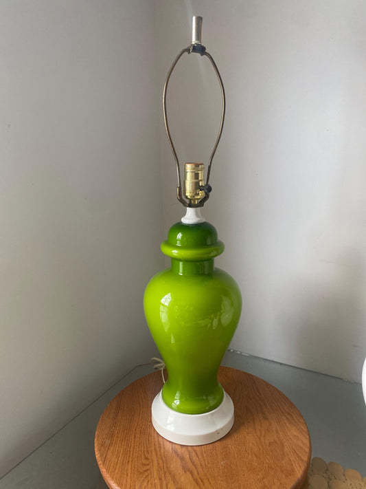 MCM Medium Avocado Glass Ginger Jar Ceramic Tri Lite Table Lamp No Shade