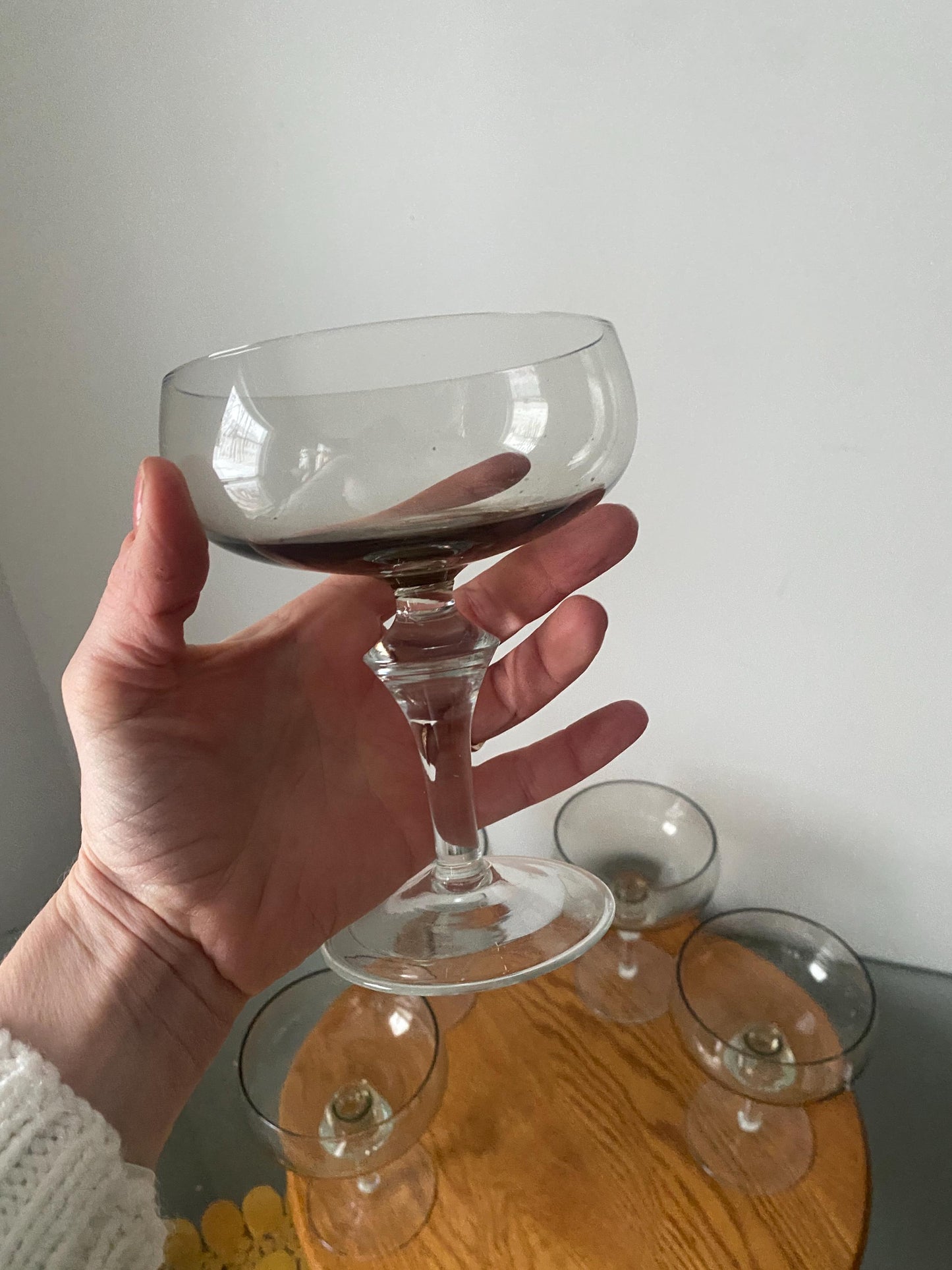MCM Set of 5 Smokey Gray Cocktail Glasses with Clear Stems