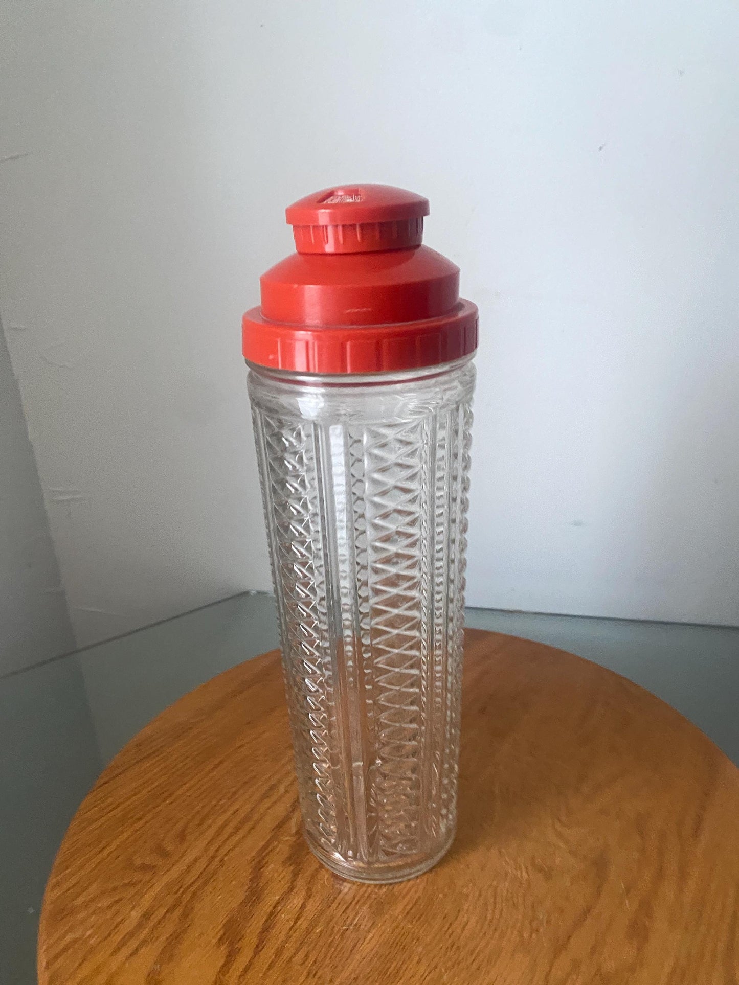Vintage Tall Medco Glass Cocktail Shaker with Red Plastic Lid Made in USA