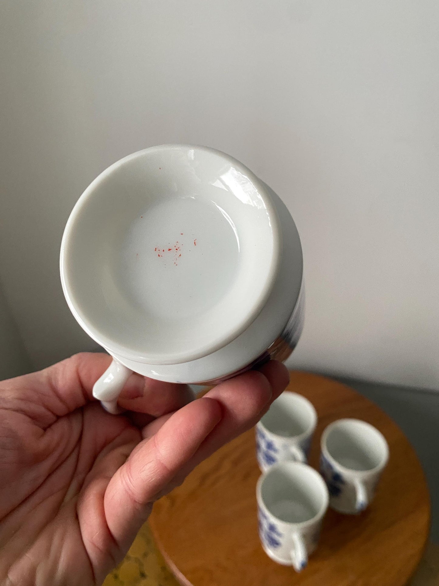 Set of 4 Vintage Blue and White Porcelain Mugs Made in Japan