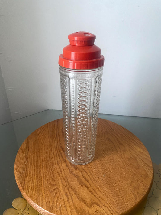 Vintage Tall Medco Glass Cocktail Shaker with Red Plastic Lid Made in USA