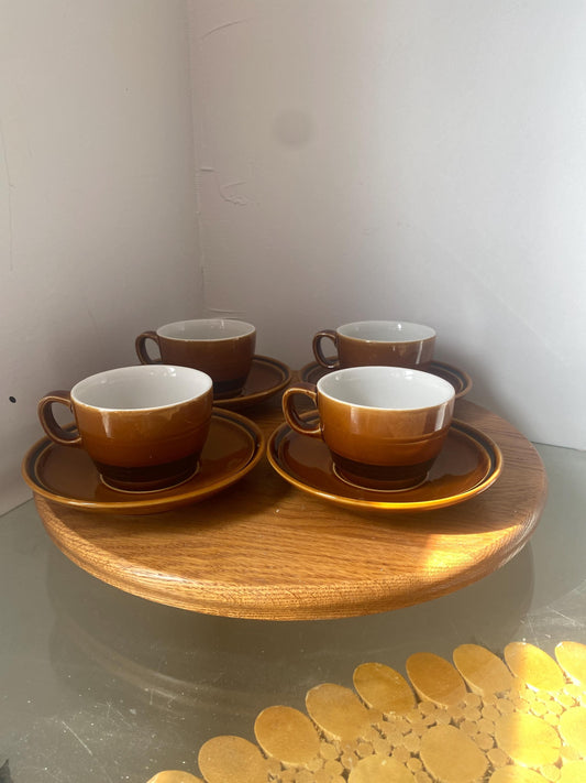 Vintage Set of 4 Tognana Brown Cups & Saucers