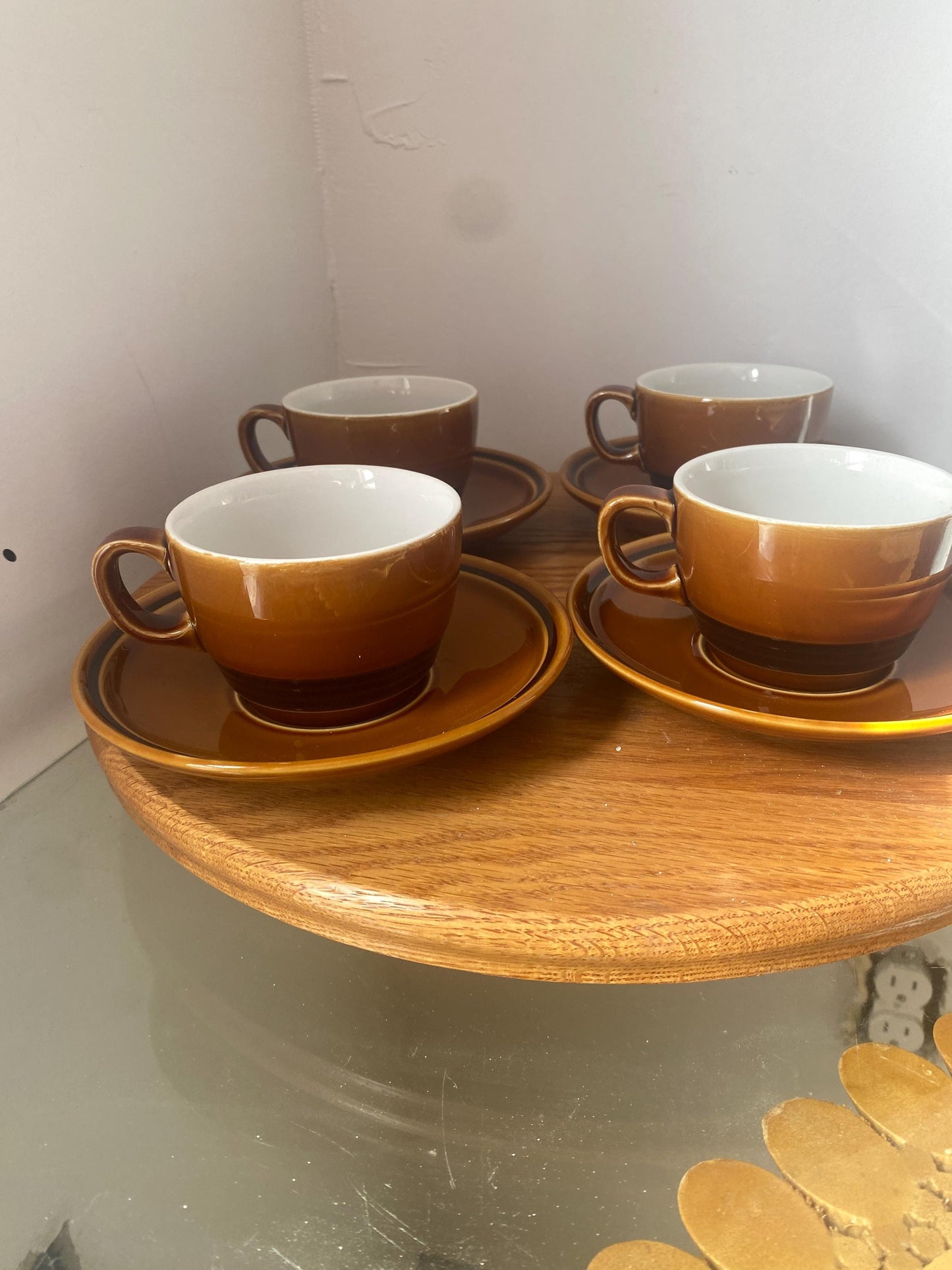 Vintage Set of 4 Tognana Brown Cups & Saucers