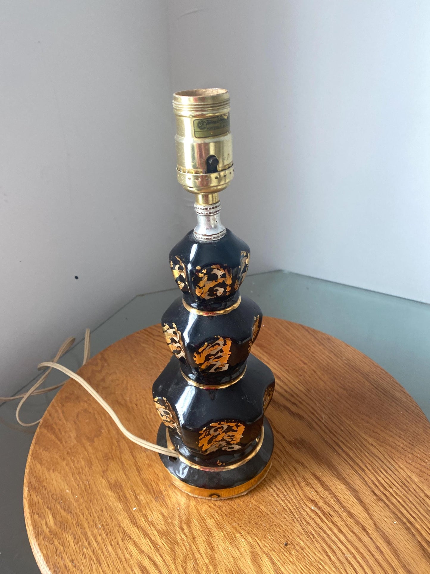 MCM Small Black and Gold Ceramic Lamp No Shade