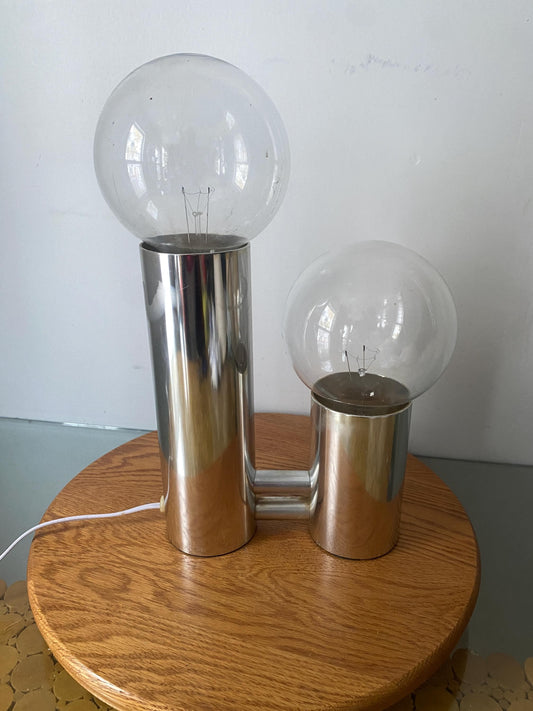 MCM Chrome Metal Lamp with 2 Bulbs