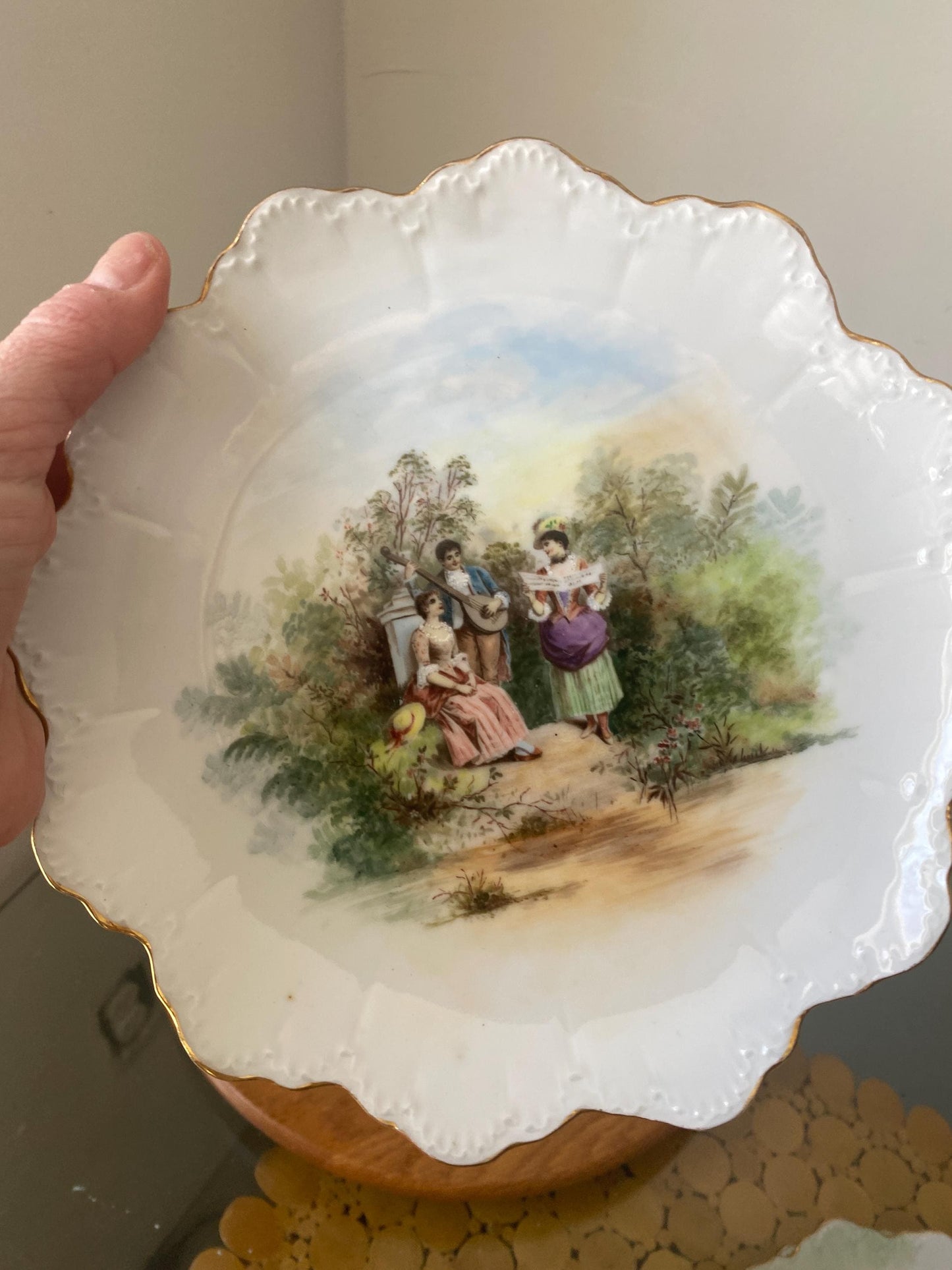Set of 5 Antique R.C. Malmaison Bavaria Hand-Painted Porcelain Plates with Gilded Scalloped Rims