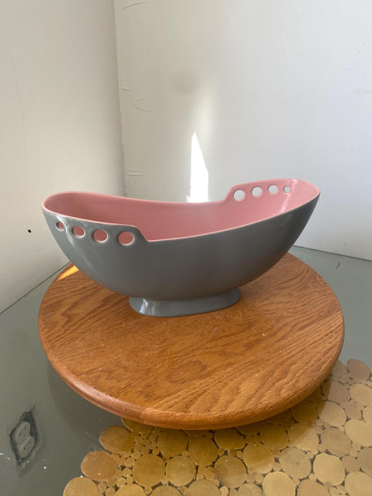 Vinage Gray & Pink Ceramic Dish with Cut Outs