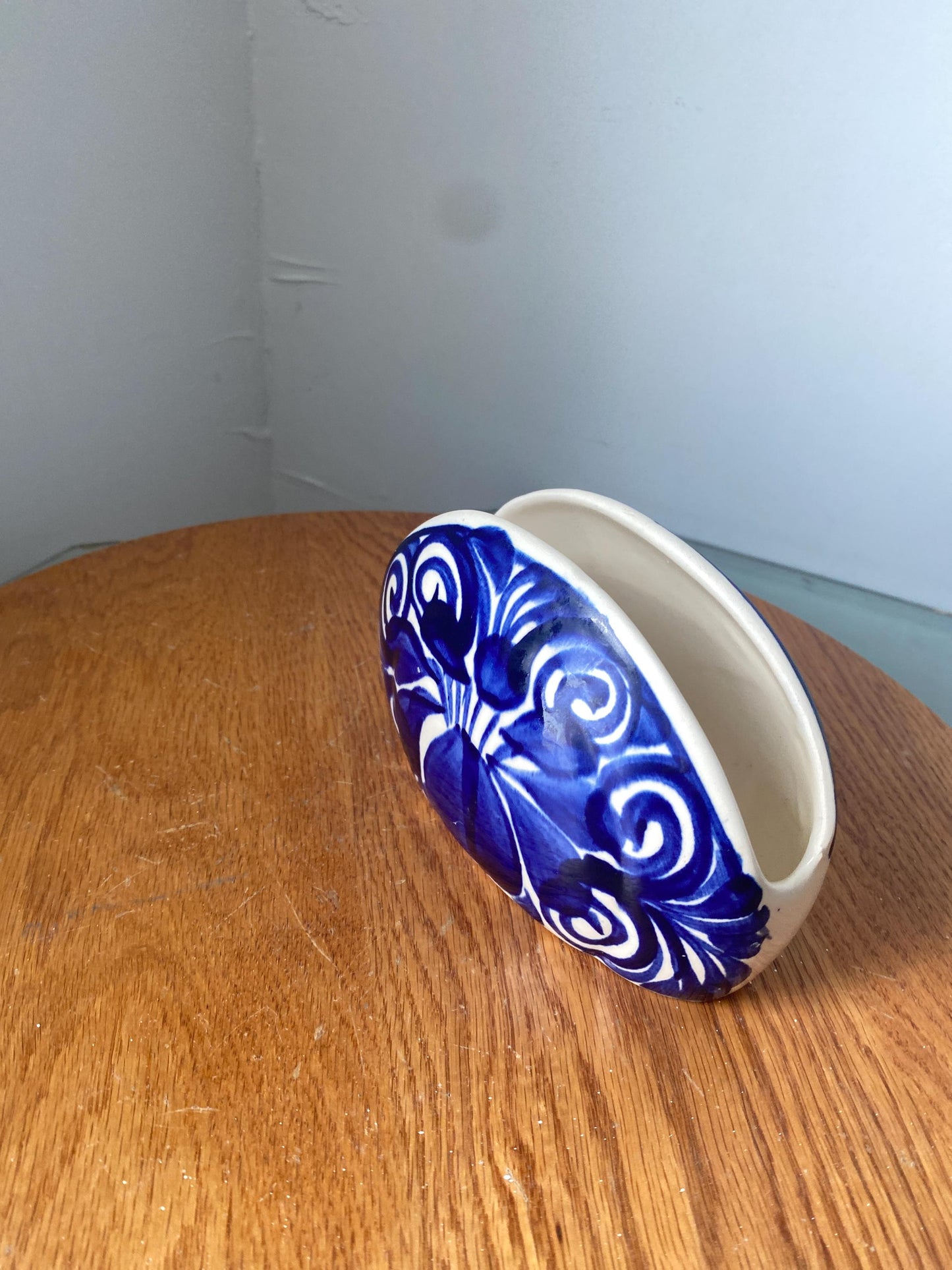 Retro Blue and White Speckled Otagiri Ceramic Napkin Holder