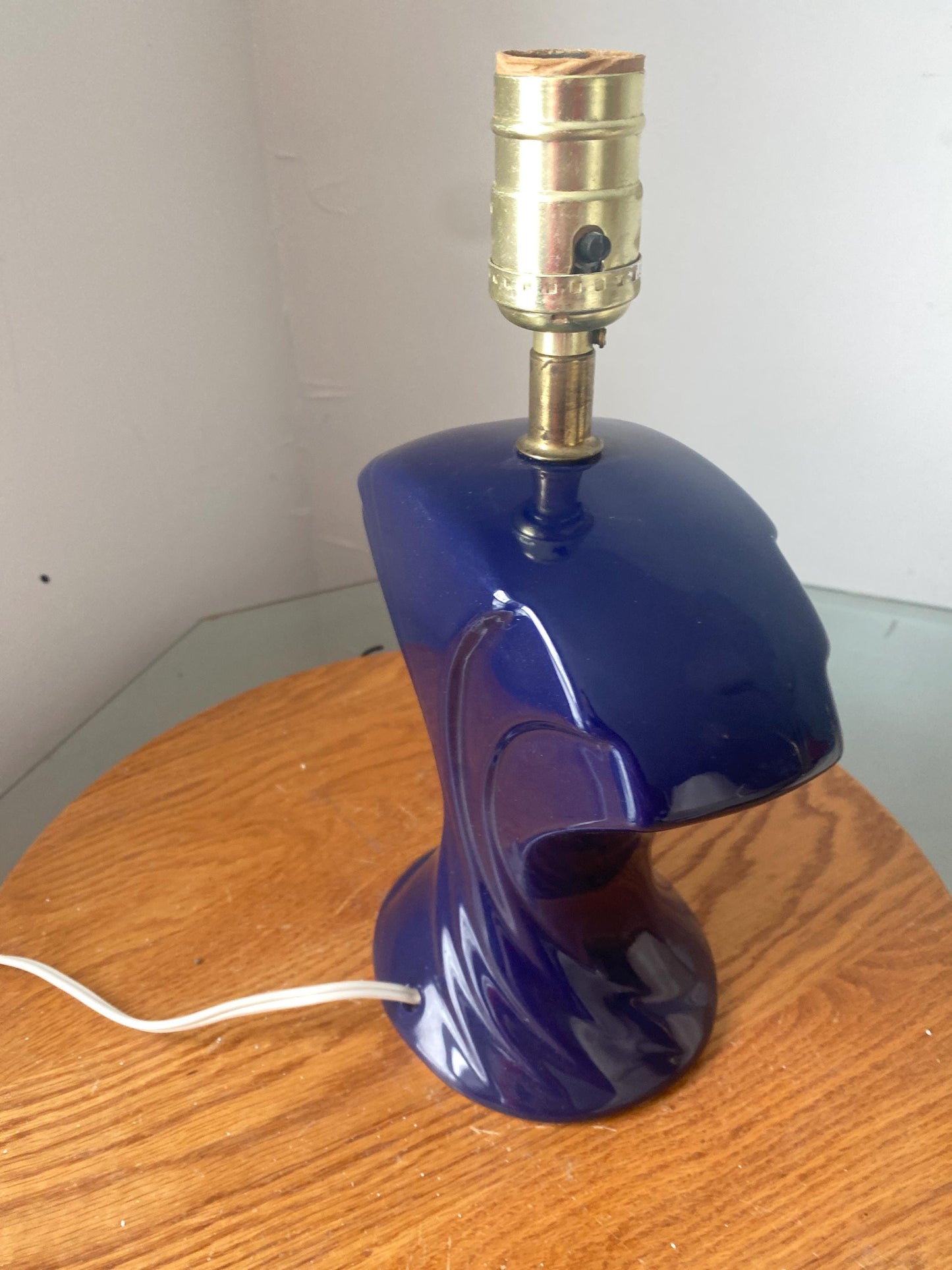 Retro Small Dark Blue Ceramic Lamp No Shade