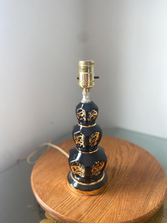 MCM Small Black and Gold Ceramic Lamp No Shade
