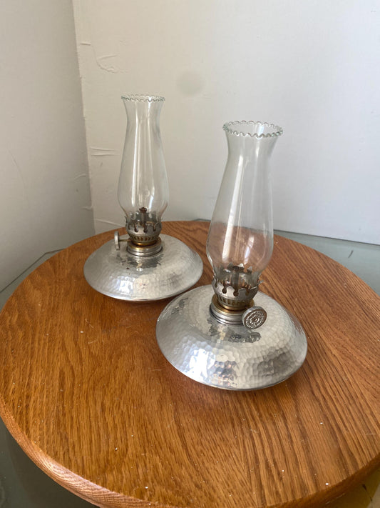 Pair of Vintage Atelier Bernard Chaudron Pewter Oil Lamps Made in Quebec
