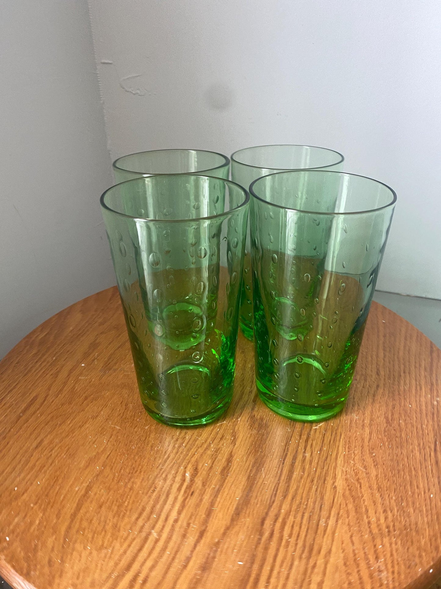 Set of 4 Heavy Lime Green Bubble Glass Tumblers