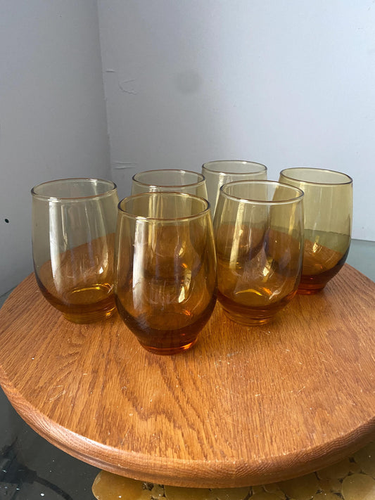 Set of 6 MCM Libbey Medium Yellow Amber Glasses