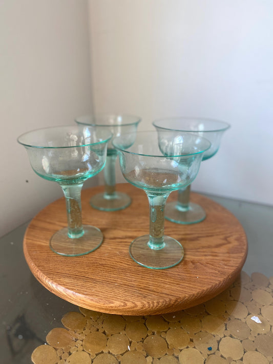Vintage Set of 4 Tall Sea Bubble Glass Cocktail Glasses
