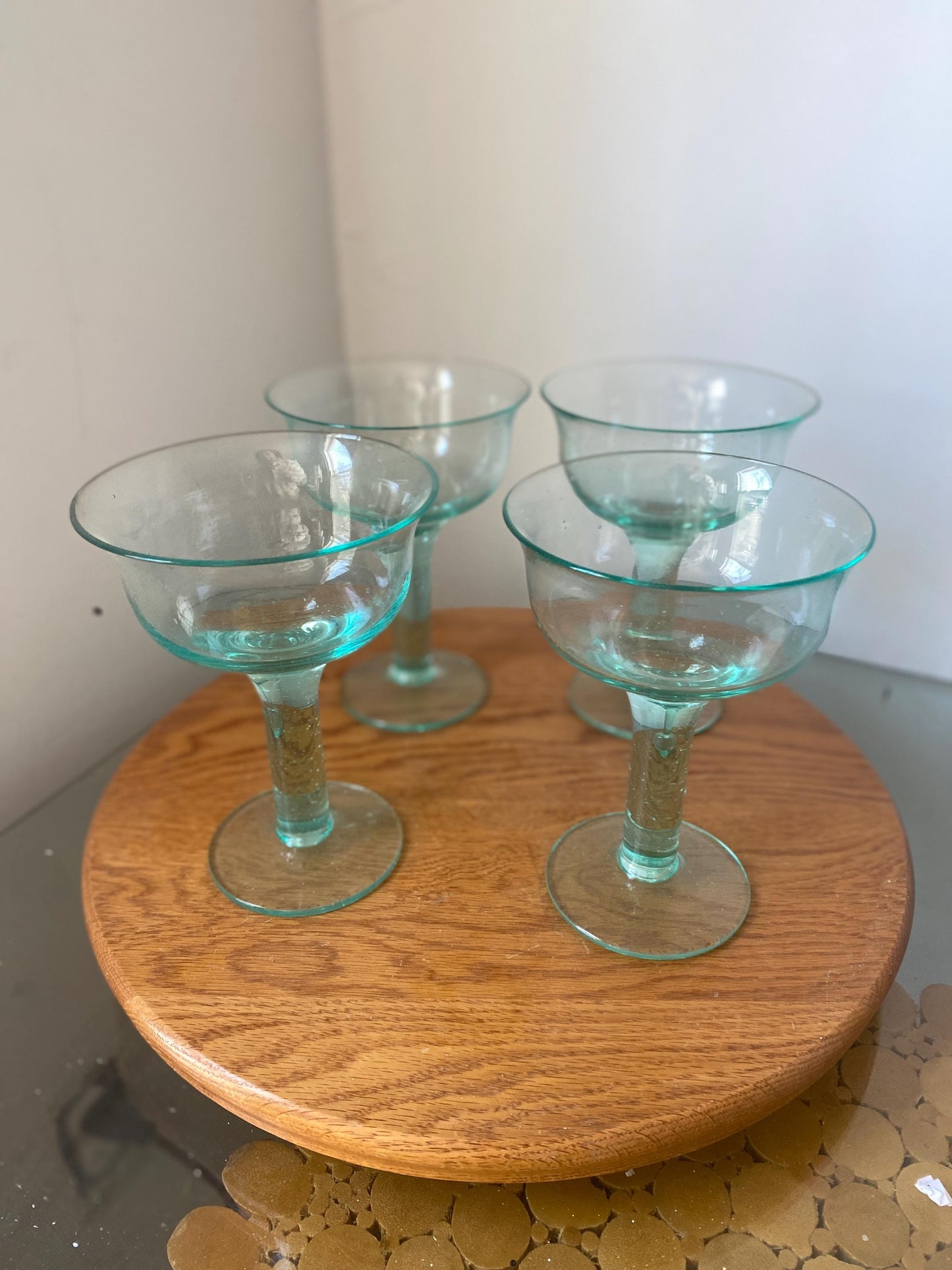 Vintage Set of 4 Tall Sea Bubble Glass Cocktail Glasses