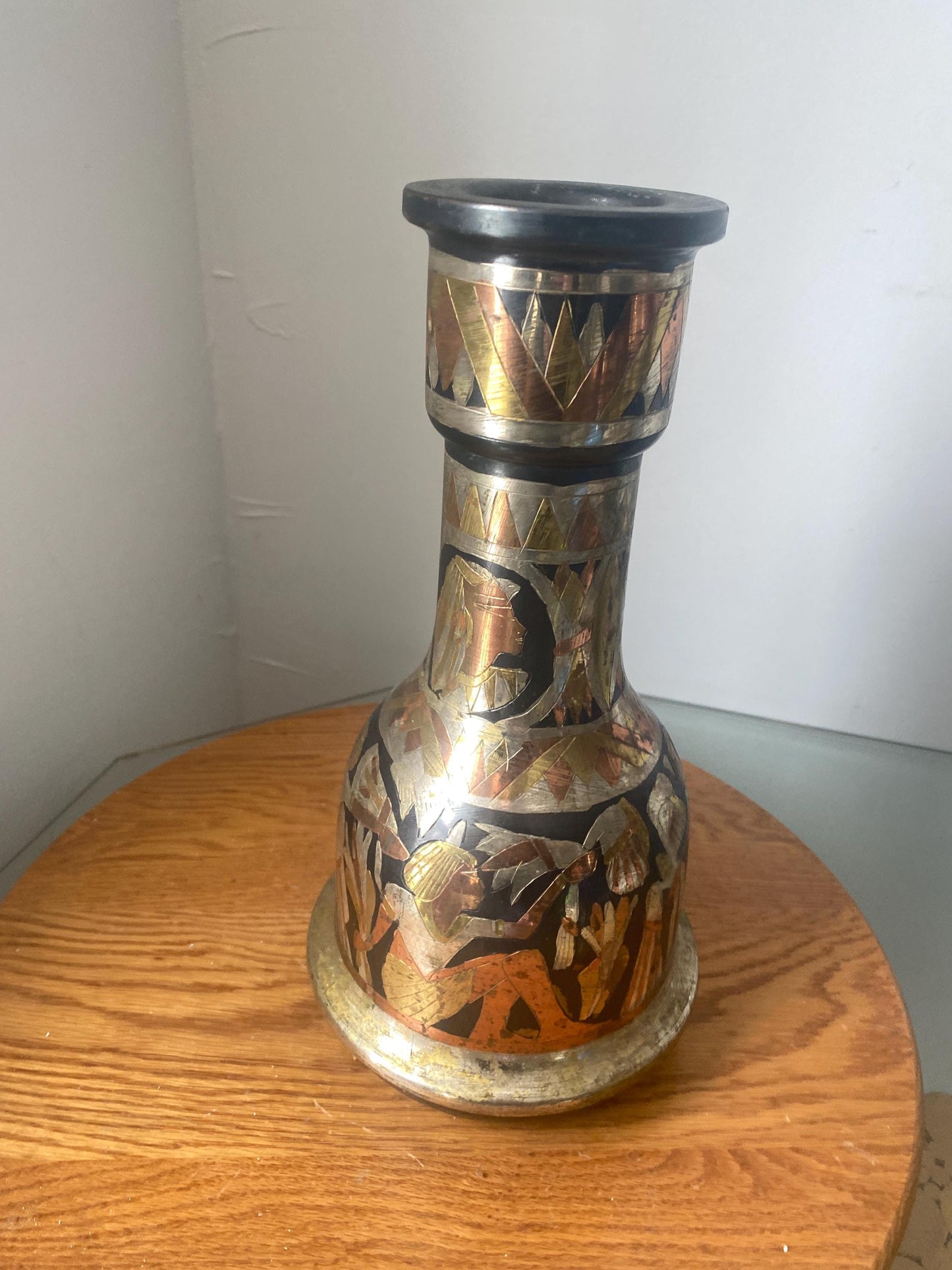 Vintage Mixed Metal Vase Featuring Egyptian Mythology