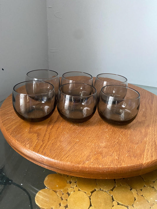 Set of 6 MCM Teeny Smokey Gray Roly Poly Glasses