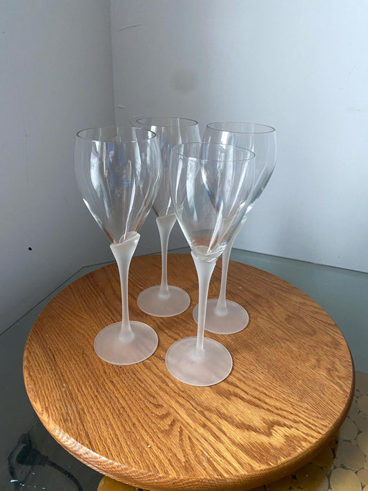 Vintage Set of 4 Frosted Stem Wine Glasses