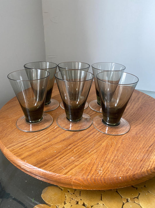Set of 6 MCM Short Smokey Gray Footed