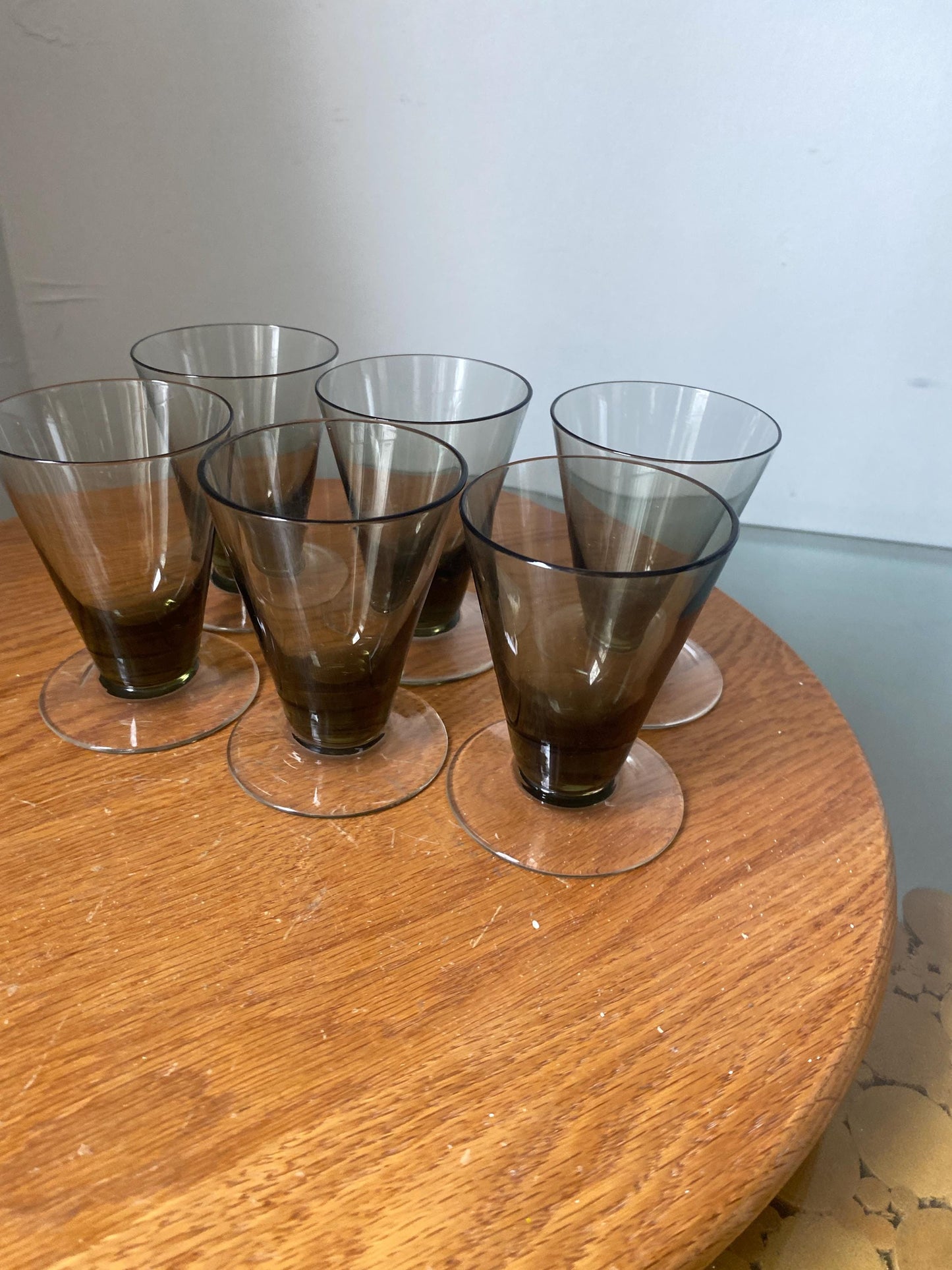 Set of 6 MCM Short Smokey Gray Footed