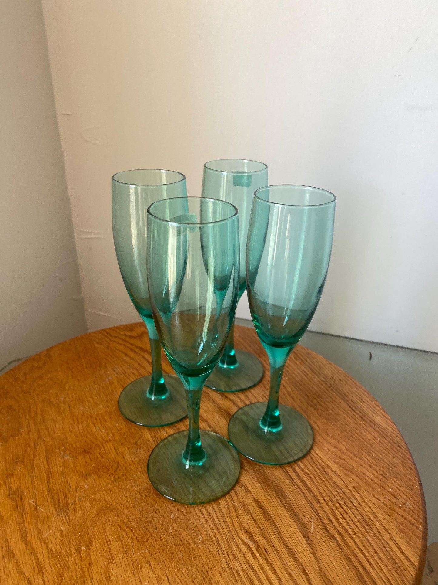 Vintage Set of 4 Aqua Blue Luminarc Champagne Flutes Made in France