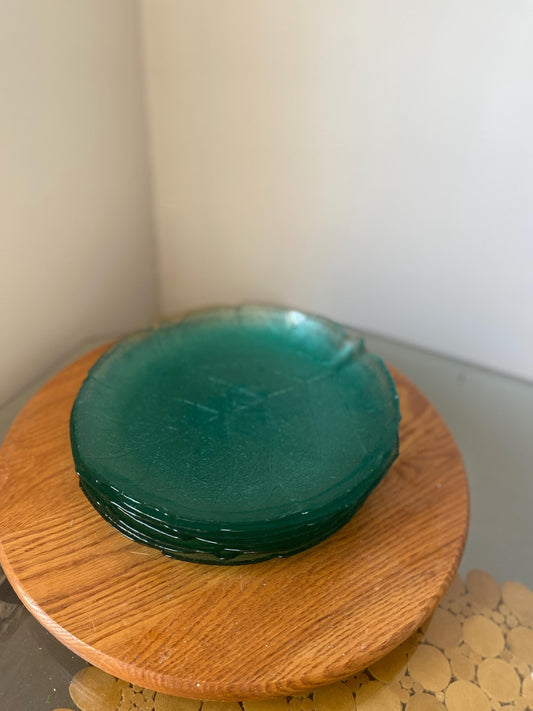 Set of 6 Arocoroc Teal Aspen Leaf Dinner Plates Made in France