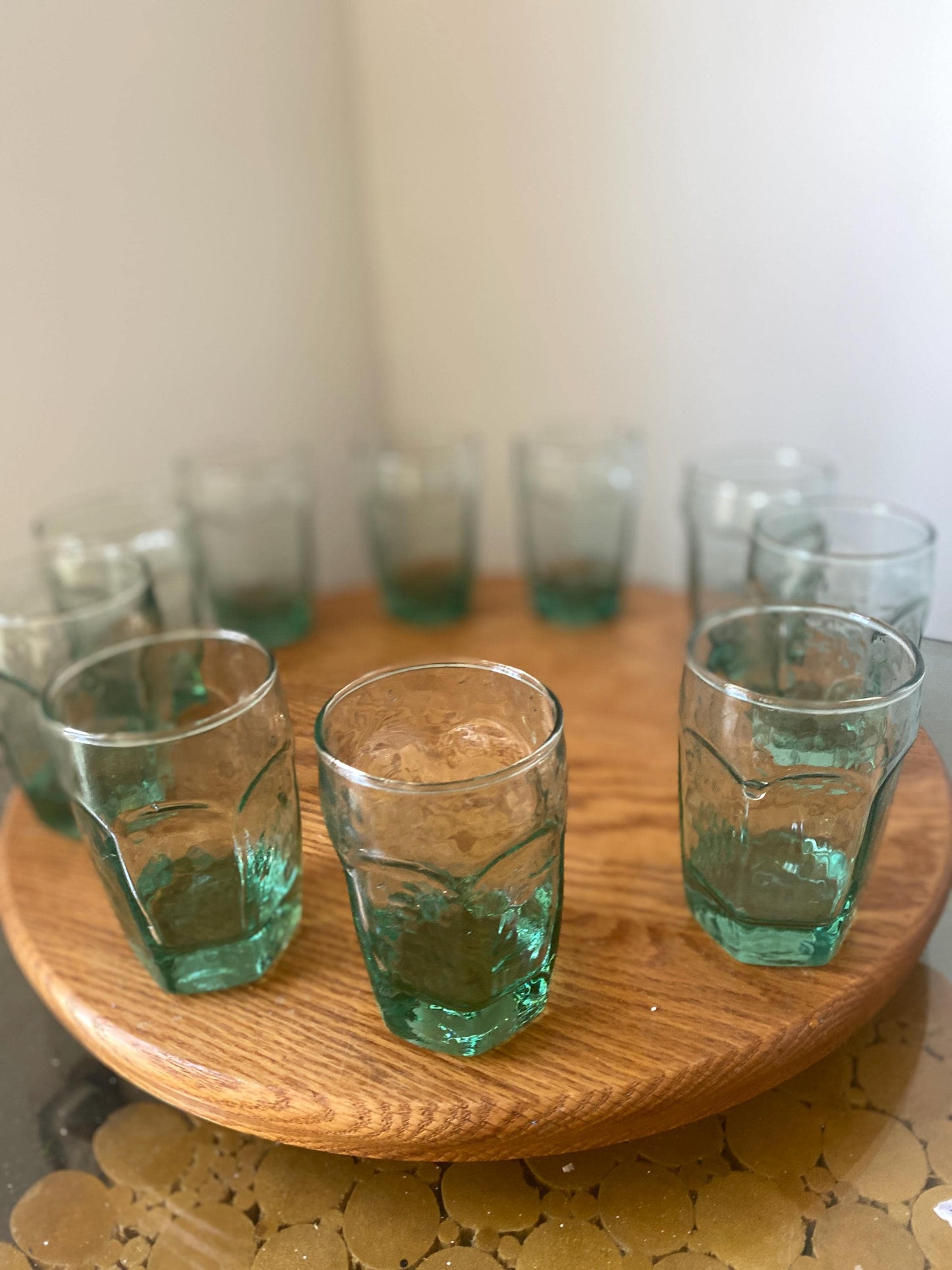 Set of 10 Retro Libbey Sea Glass Green Juice Glasses