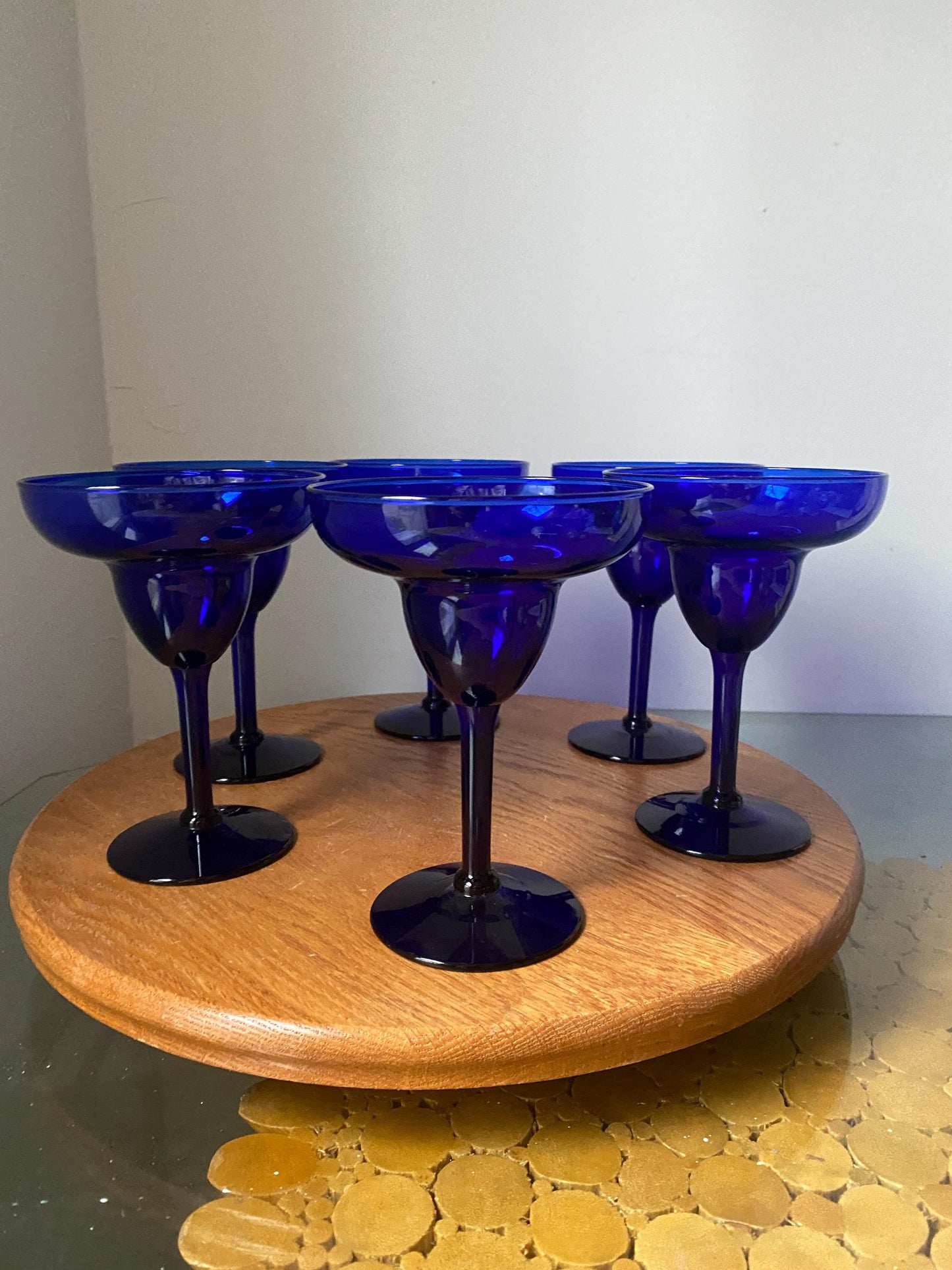 Vintage Set of 6 Cobalt Blue Margarita Cocktail Glasses