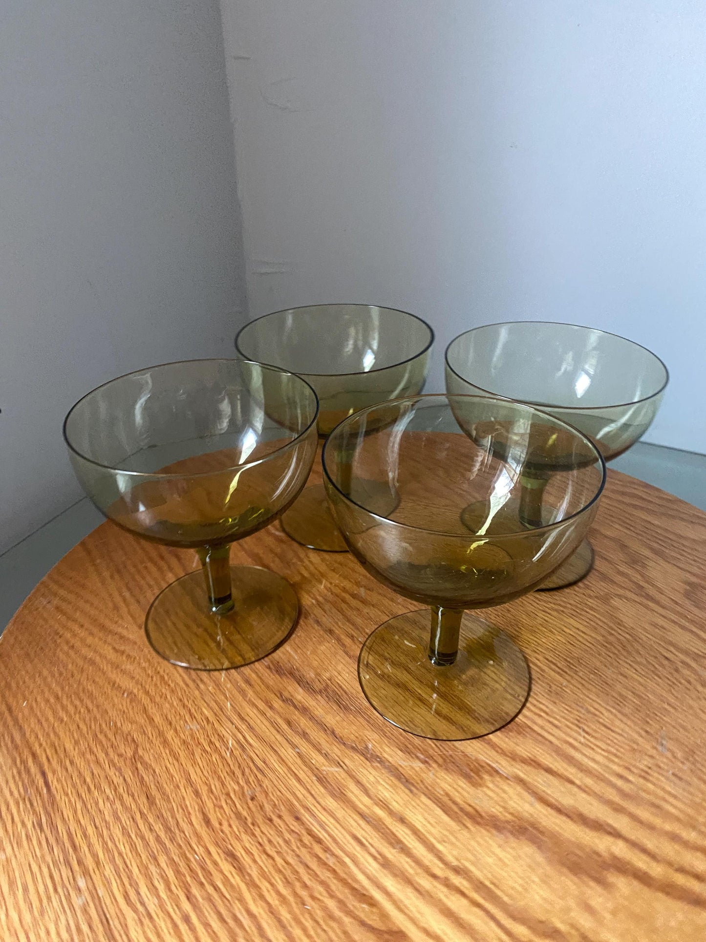 Set of 4 Short Vintage Olive Green Wine Glasses